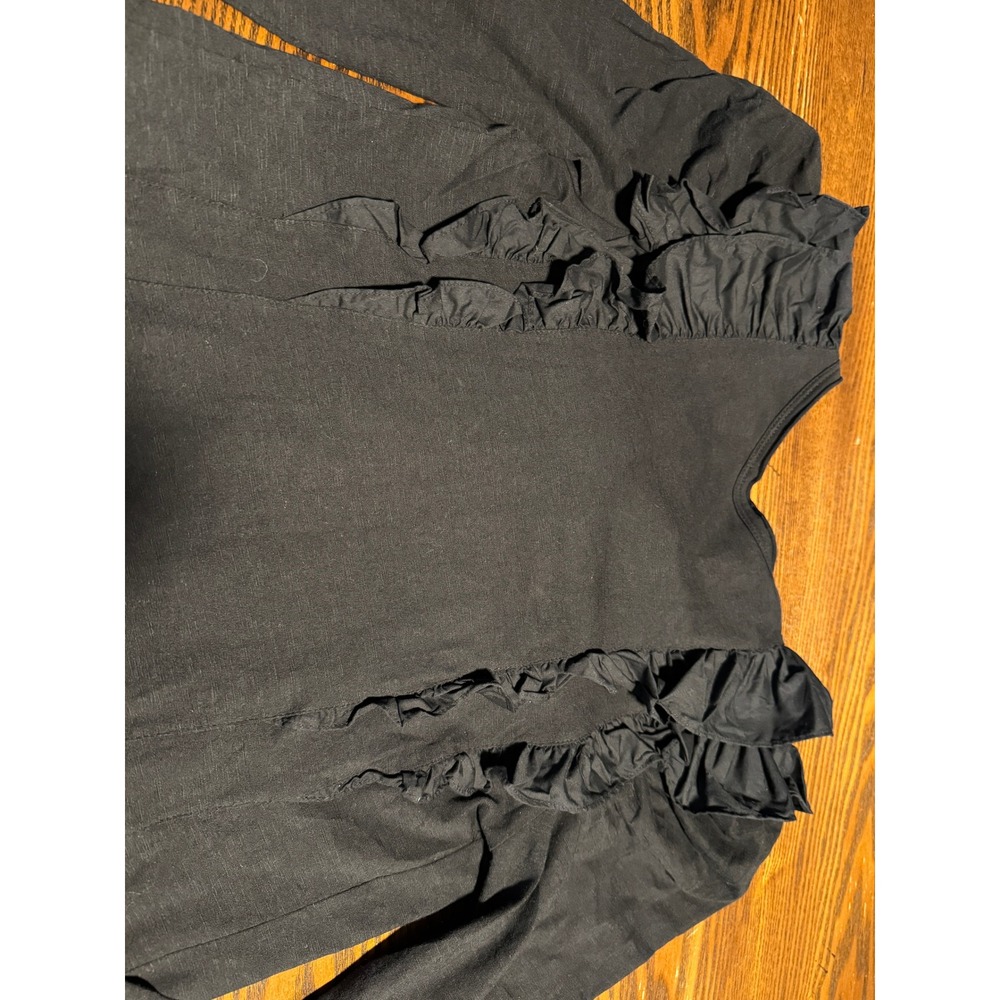 Anthropologie Black Ruffle Neck Long Sleeve Top Women's S Cotton Feminine Chic - Picture 14 of 16